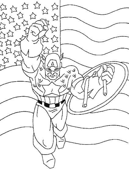 Dibujos del Capitan America con la Bandera para colorear