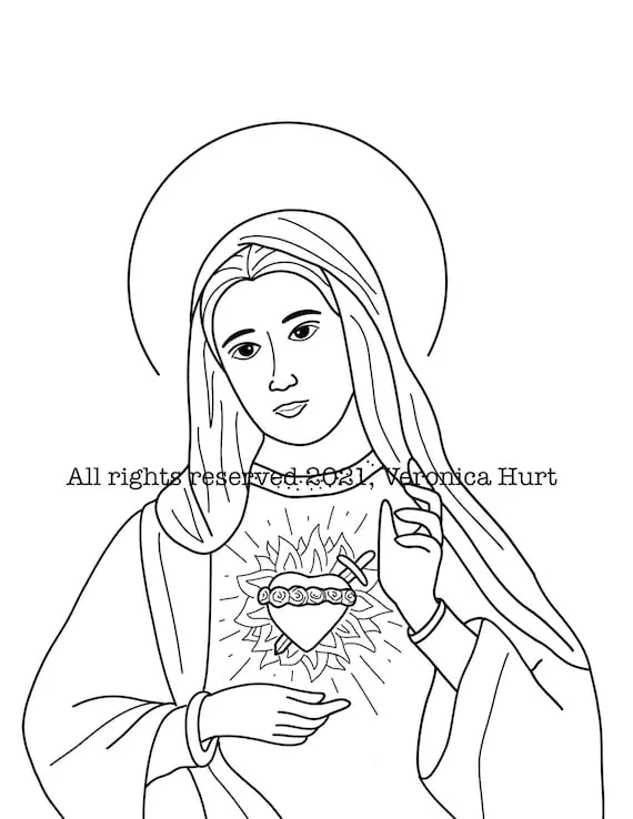 Dibujos Católicos para Colorear Sagrado Corazón de Jesús y - Etsy México