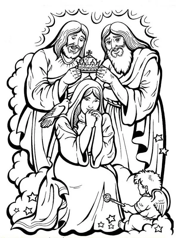 Dibujos Católicos : Coronación de la Virgen María para colorear