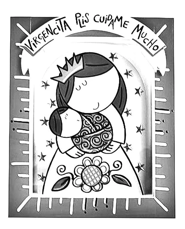 Dibujos Católicos : Virgencita moderna con niño jesús para colorear