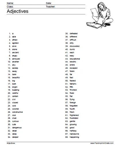 Lista de Adjetivos en Inglés - Para Imprimir Gratis ...