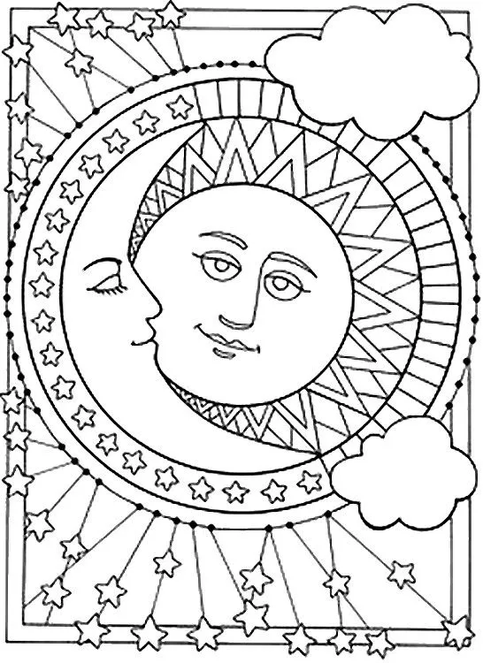 Dibujos para colorear para adultos Sol Luna Estrellas : La luna y ...