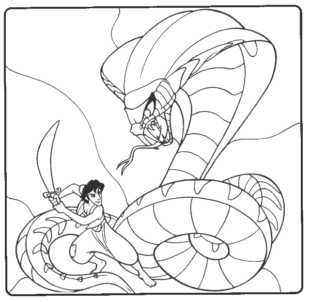 Dibujos para colorear de Aladdin luchando contra una serpiente gigante ...