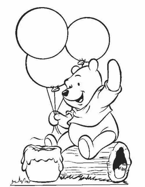 Dibujo de Winnie The Pooh con globos para colorear