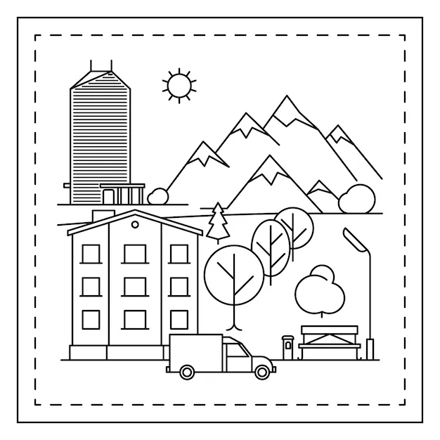 Dibujos para colorear de la ciudad para niños | Vector Premium