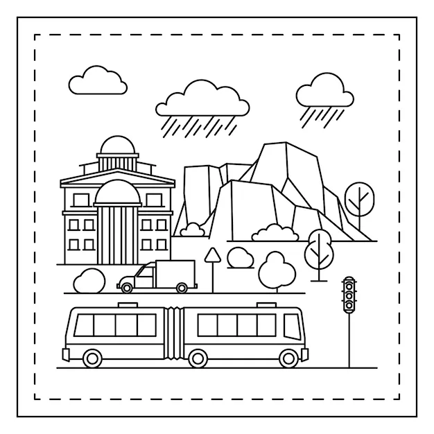 Dibujos para colorear de ciudades para niños | Vector Premium