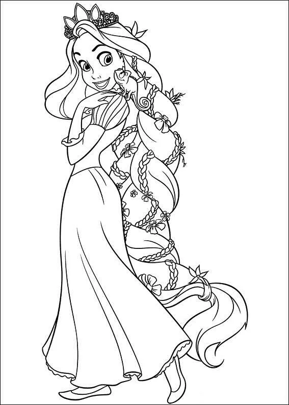 DIBUJOS PARA COLOREAR DE ENREDADOS: RAPUNZEL CON SU TRENZA DE FLORES ...