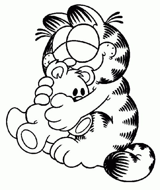 Dibujos para colorear: Garfield abrazando a su osito para pintar