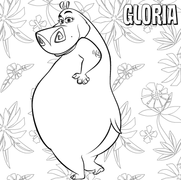 Dibujos para colorear de Gloria la Hipopotamo de Madagascar 3