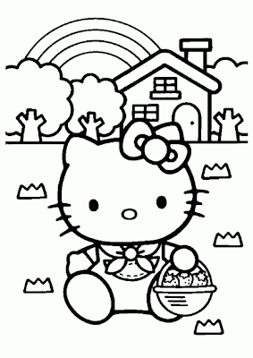 dibujo para pintar de hello kitty y su casita