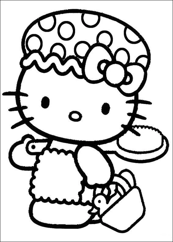 Dibujos Para Colorear: Hello Kitty Con Gorro De Ducha