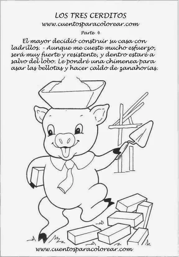 Cuentos infantiles: Dibujos para colorear a los tres cerditos y el ...