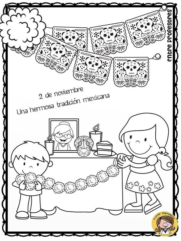 Dibujos para colorear el día de los Muertos | Altar de muertos dibujo,  Actividades día de muertos, Dia de muertos