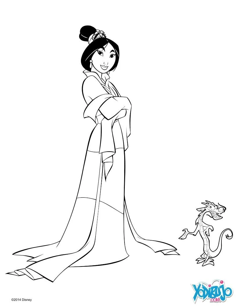 Dibujos para colorear MULAN, Mulán y Mushú para imprimir