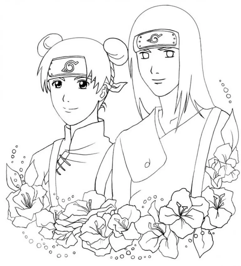 Dibujos para colorear NARUTO, Naruto - Ten y Neji para imprimir