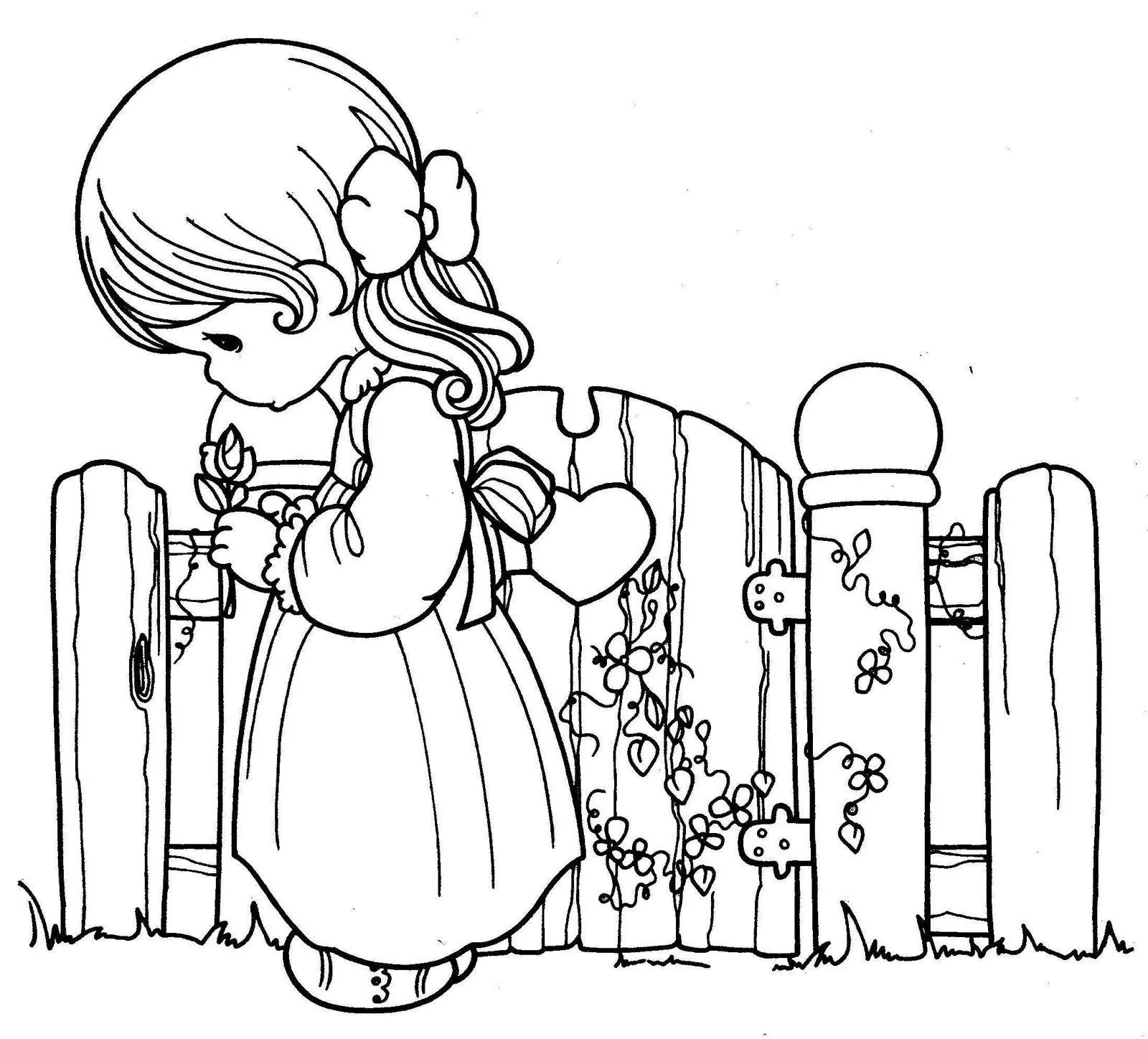 Dibujos para colorear: Niña en el jardin para colorear