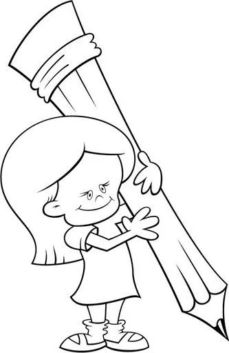 Dibujos para colorear: Niña con lápiz para colorear