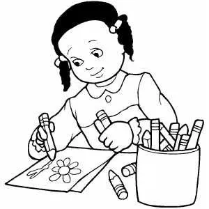Dibujos niños y niñas estudiando para colorear