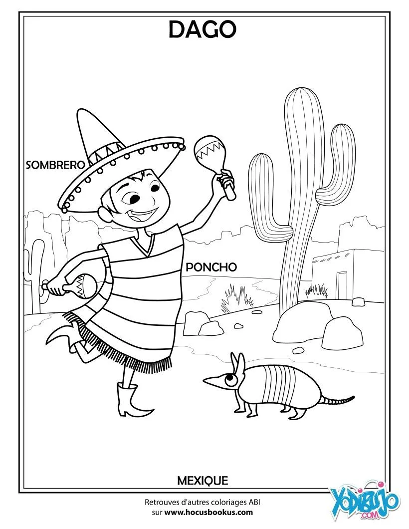 Dibujos para colorear los PAISES, Mexicano para imprimir