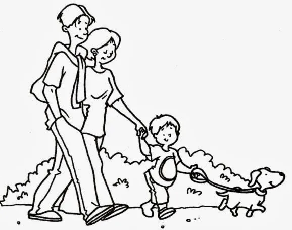 DIBUJOS PARA COLOREAR PINTAR IMAGENES: FAMILIA PASEANDO CON SU ...