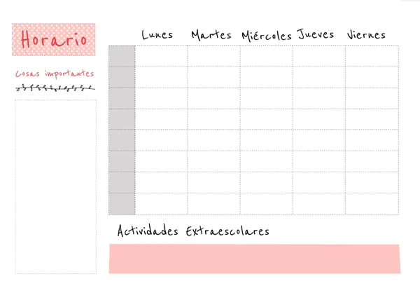 Dibujos para Colorear: Plantilla de horario semanal