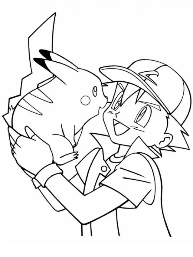 Dibujos para colorear POKEMON, Pikachu con Ash para imprimir