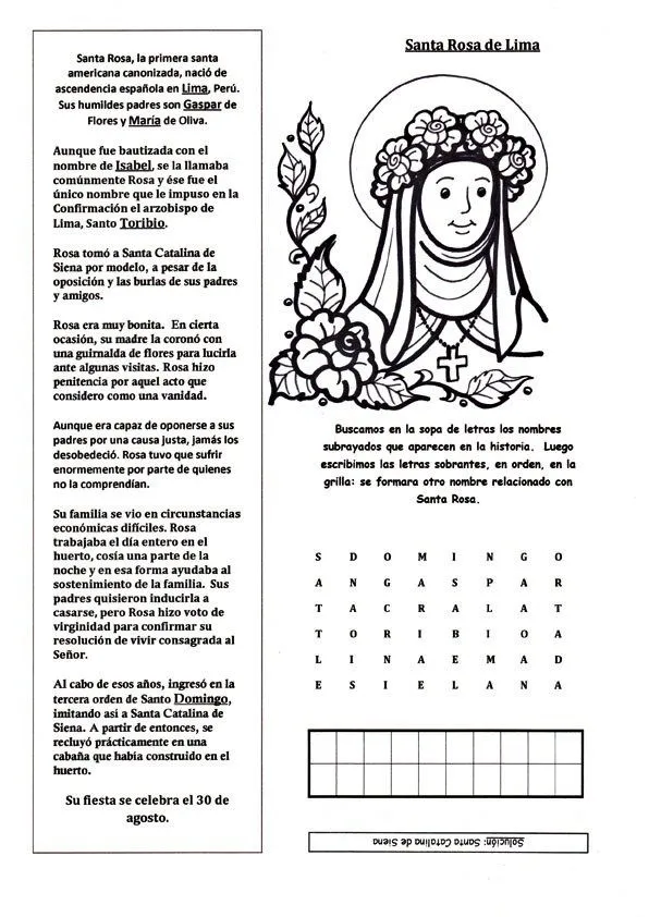 Dibujos para colorear de Santa Rosa de Lima para niños - Imagui
