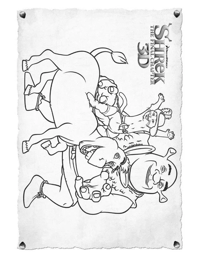 Dibujos para colorear SHREK - SHREK, ASNO Y GATO CON BOTAS