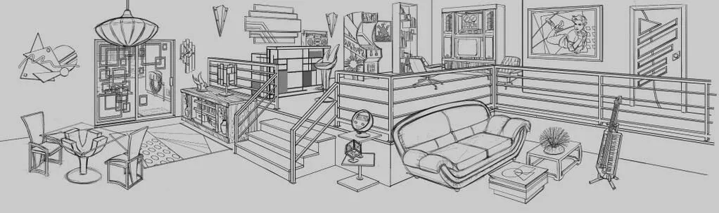 Dibujos conceptuales de "Patios y Jardines" y "Los '70 '80 '90 ...