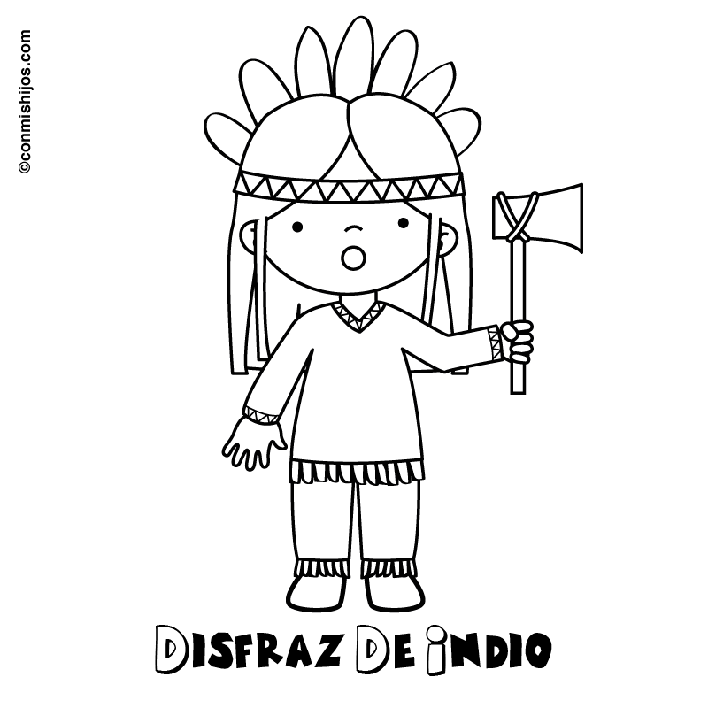 Dibujos de Disfraz de indio para colorear