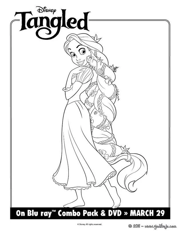 Dibujos ENREDADOS para colorear - Rapunzel con pelo enredado