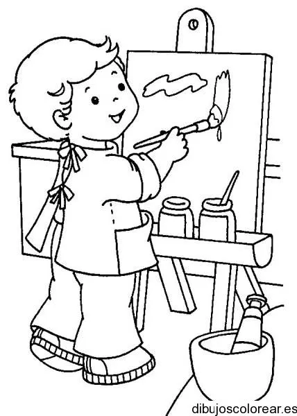 Dibujo de un niño con un caballete | Dibujos para Colorear