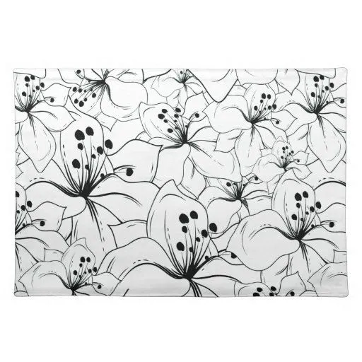 Estampado de flores blanco y negro delicado manteles de Zazzle.