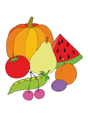 Colorea dibujos de frutas - Bodegón de frutas