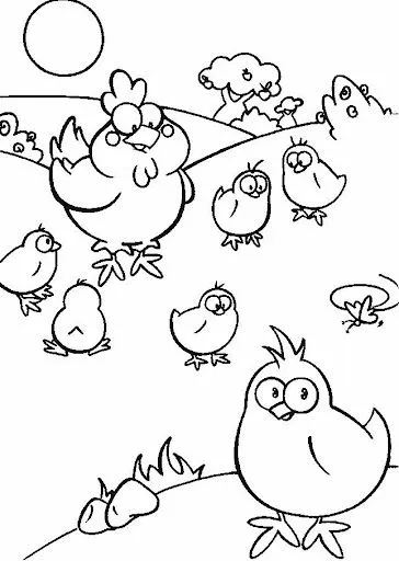 DIBUJOS DE GALLOS Y GALLINAS PARA COLOREAR