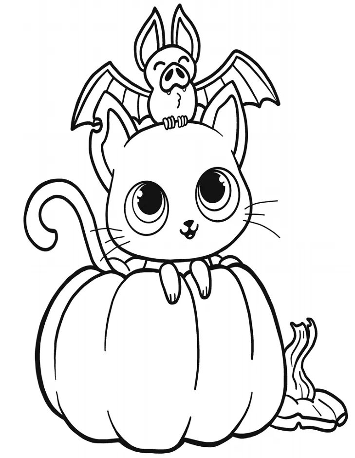 Dibujos de Gato, Murciélago En Calabaza para Colorear, Pintar e Imprimir -  DibujosOnline.Net