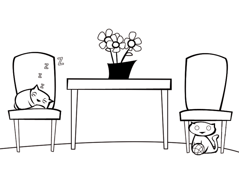 Imprimir dibujos para colorear : Gatos durmiendo en la sala de estar