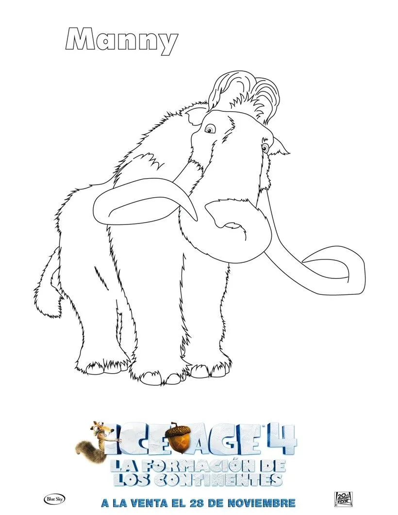 Dibujos de ICE AGE 4 para colorear - MANNY el mamut Ice Age 4