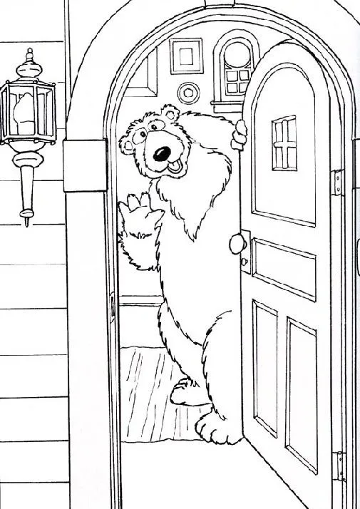 Dibujos para imprimir y colorear: COLOREAR OSO ABRIENDO LA PUERTA