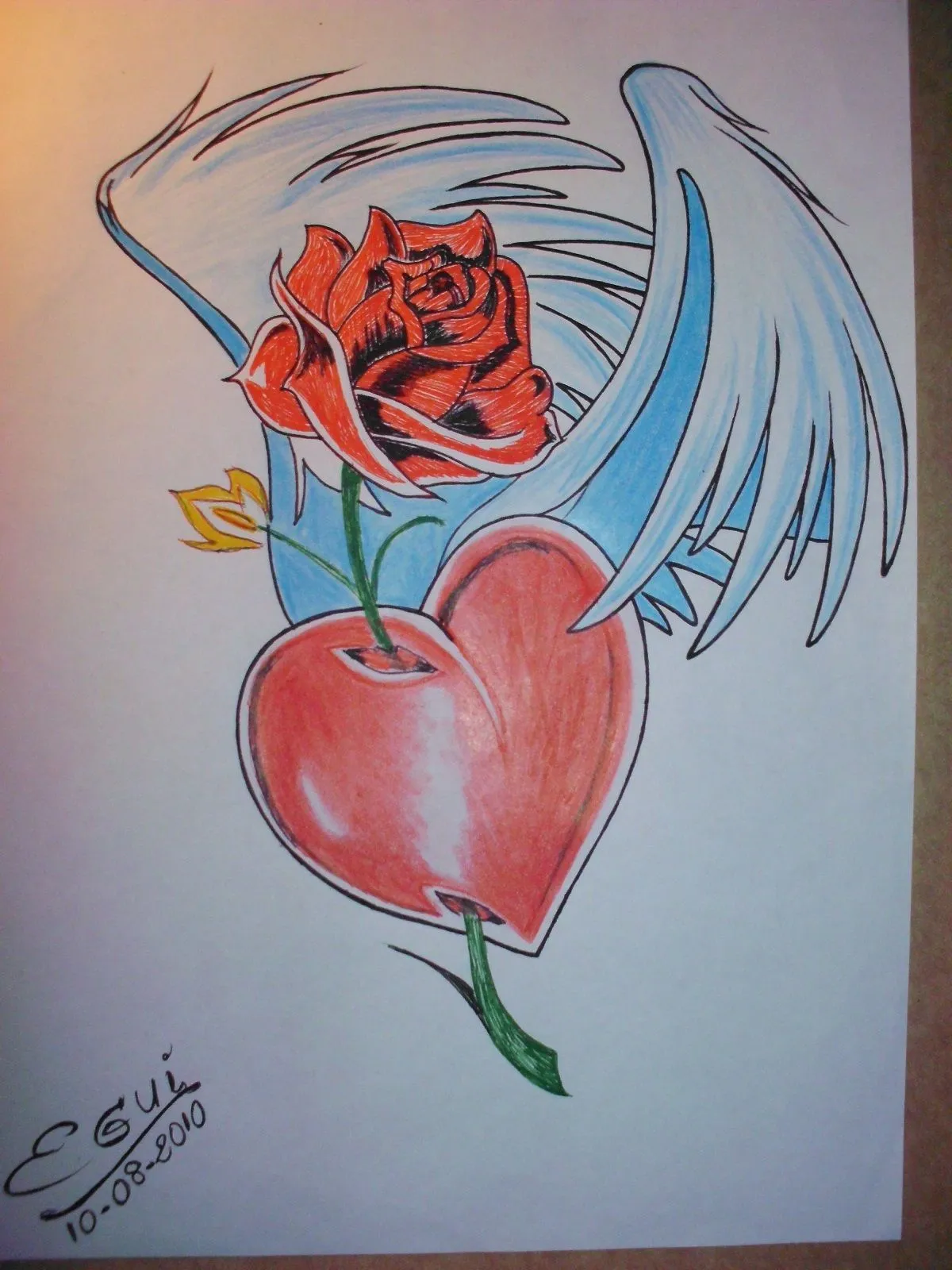 Dibujos a lapiz de corazones con alas - Imagui