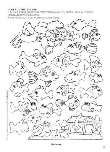 DIBUJOS MARINOS – COLOREAR PECES Y ANIMALES MARINOS