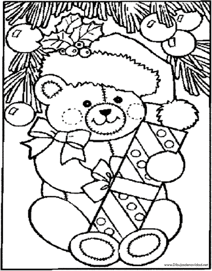 Dibujos de Navidad- Oso de Navidad para colorear