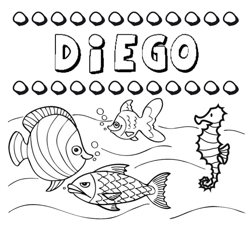 Dibujo con el nombre Diego para colorear, pintar e imprimir