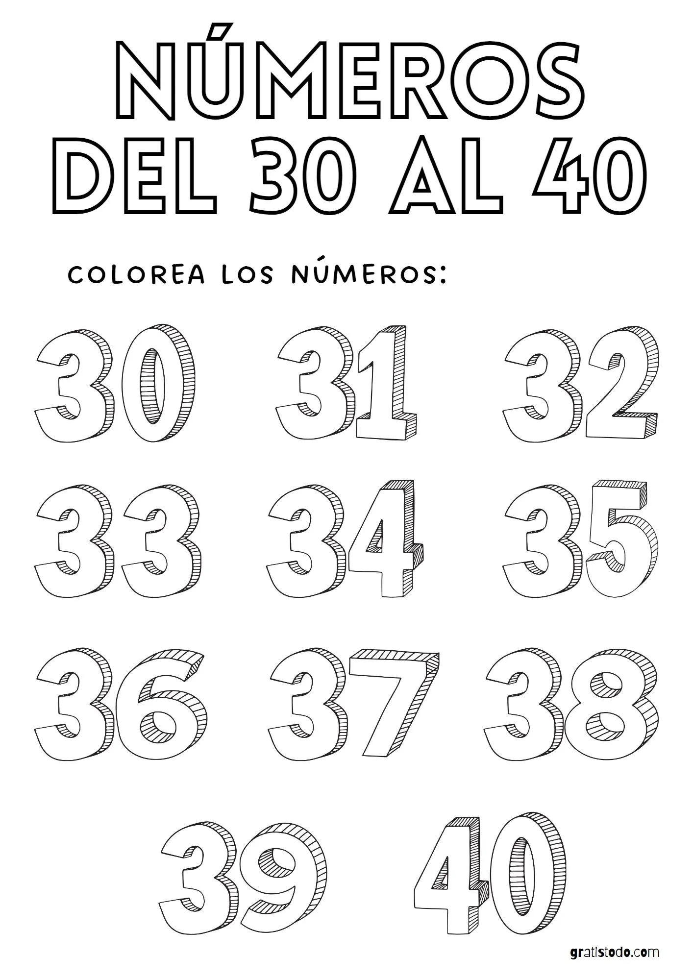 Dibujos Números del 1 al 100 para colorear e imprimir