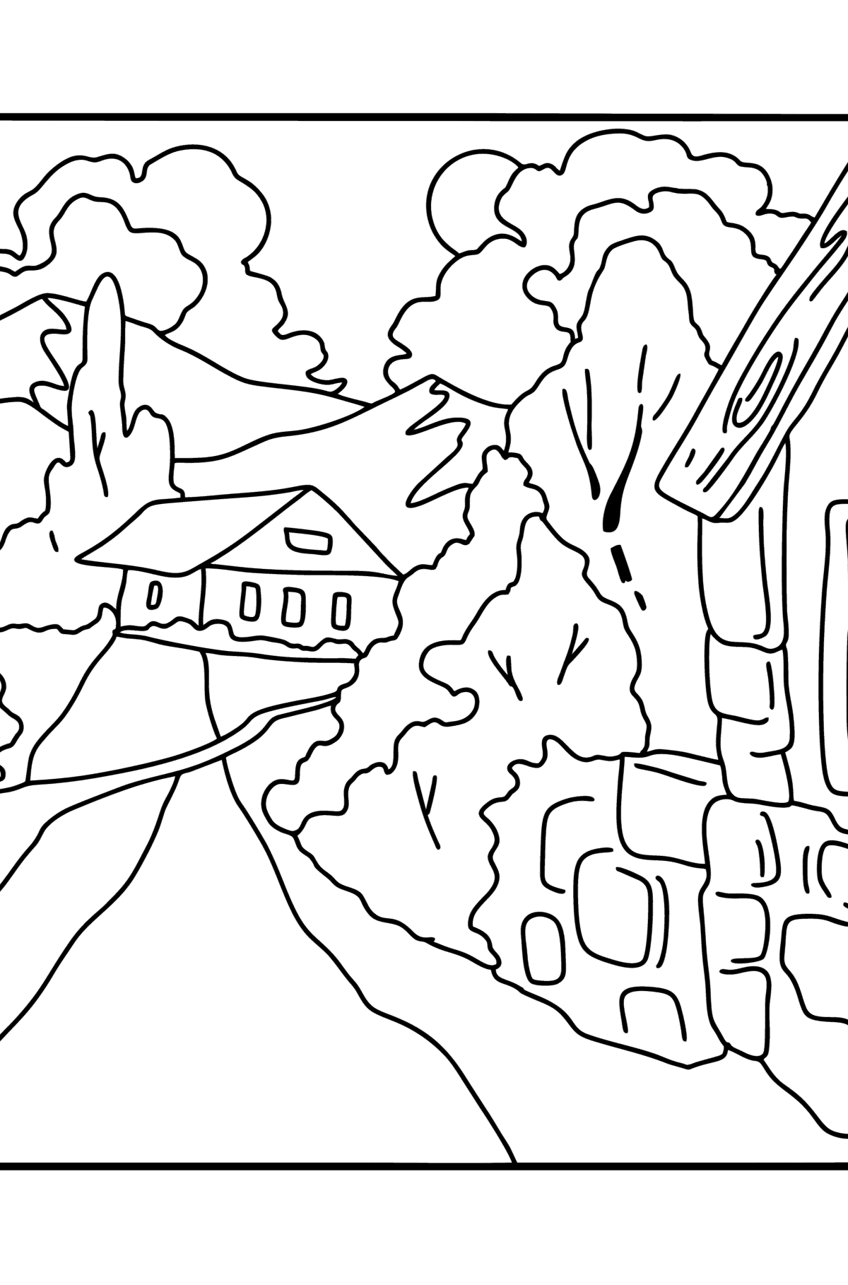 Dibujos Paisajes para colorear Imprime y en Línea - Hermoso pueblo