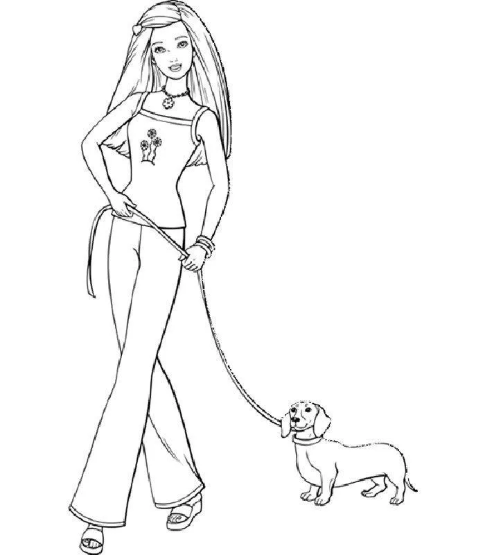 DIBUJOS PARA PINTAR DE BARBIE: BARBIE PASEANDO A SU PERRITO : COSAS ...