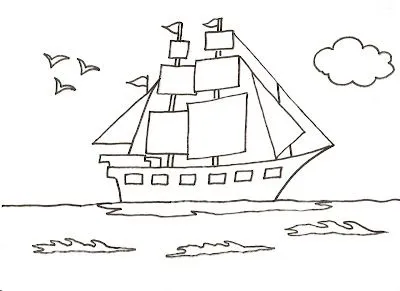 DIBUJOS PARA PINTAR Y COLOREAR DE BARCOS: BARCO A VELA