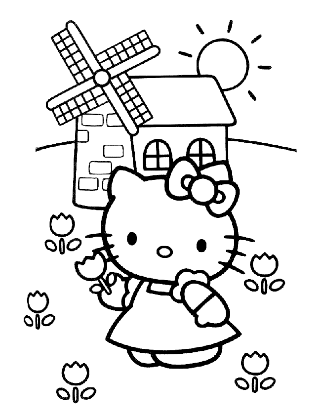 DIBUJOS PARA PINTAR Y COLOREAR DE HELLO KITTY:KITTY JUNTO AL MOLINO ...