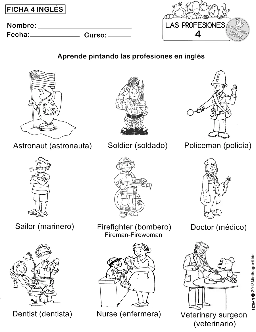 Dibujos para colorear de las profesiones en inglés - Imagui