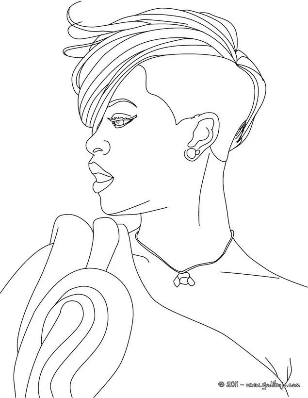 Dibujos de RIHANNA para colorear - Corte de Pelo corto de Rihanna